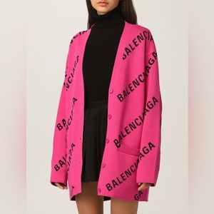 Balenciaga All over instarsia-knit logo pink/black cardigan -xs / s